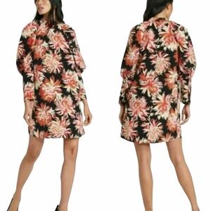 Who What Wear Black Floral High Neck Puff Sleeve Mini Shift Dress Size XXL